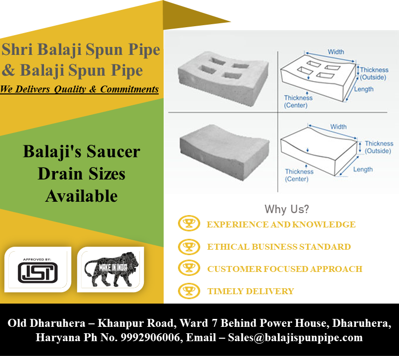 Balaji's Saucer Drain Sizes Available Shri Balaji Spun Pipes