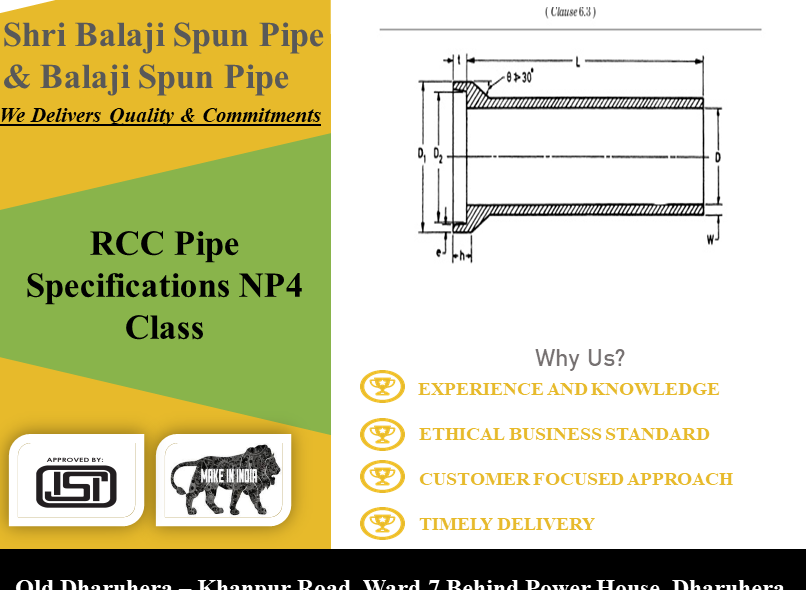 RCC Pipe Specifications NP4 Class Shri Balaji Spun Pipes